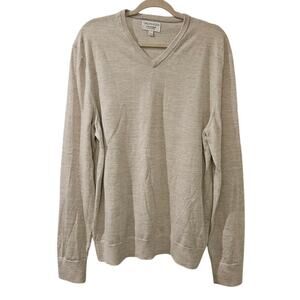 Calvin Klein Men’s Large 100% Merino Wool V-Neck Sweater Heather Cream Washable